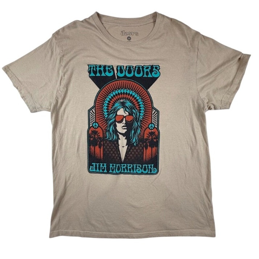 The Doors Jim Morrison Graphic T-Shirt Mens 2XL Tan Short Sleeve Rock Band Tee